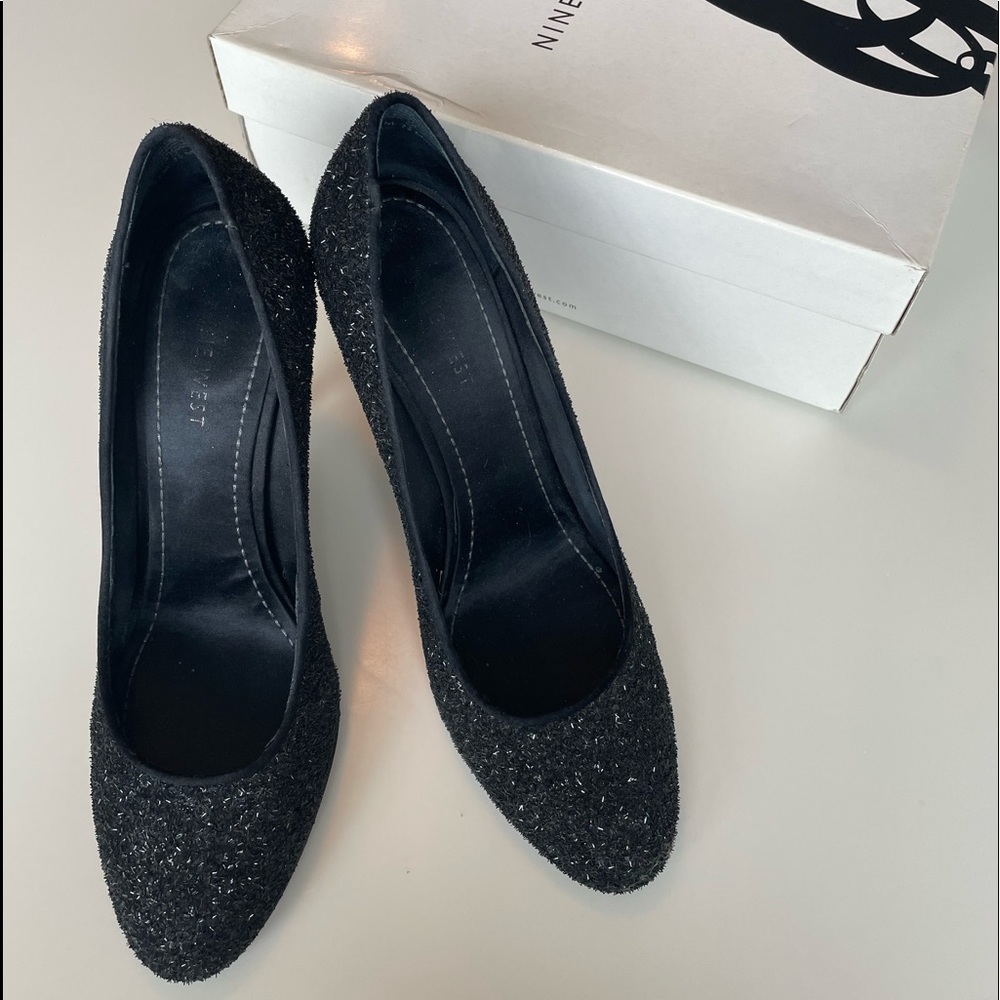 NINE WEST “STEPOUT” BLACK SPARKLE PUMP. SIZE 7.5